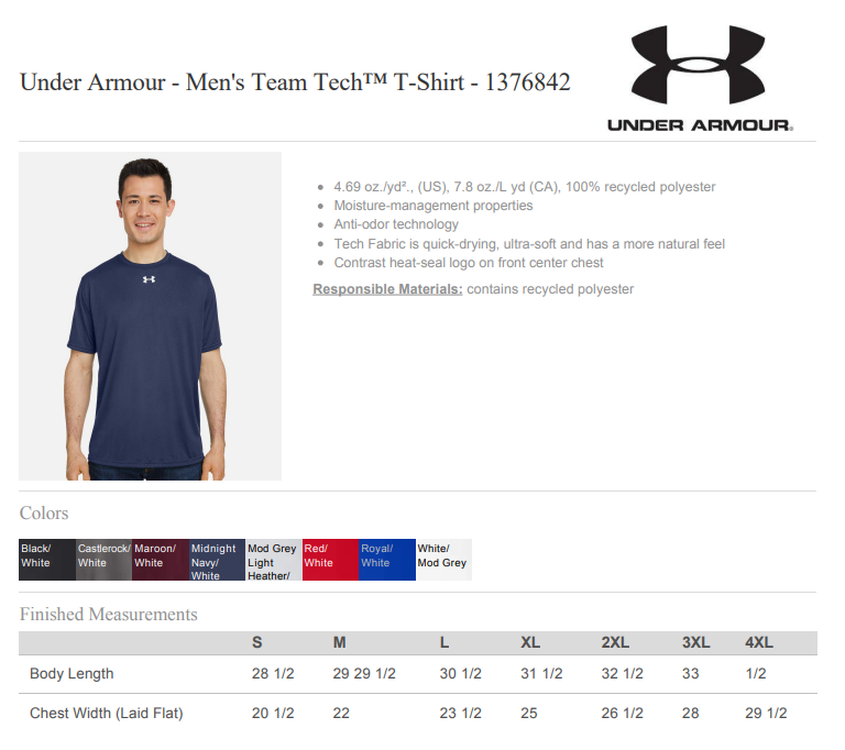 ASW Under Armour Tech Team Tee