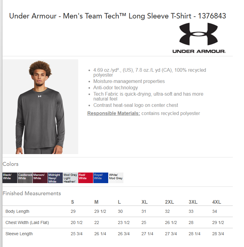 ASW Under Armour Tech Team Long Sleeve